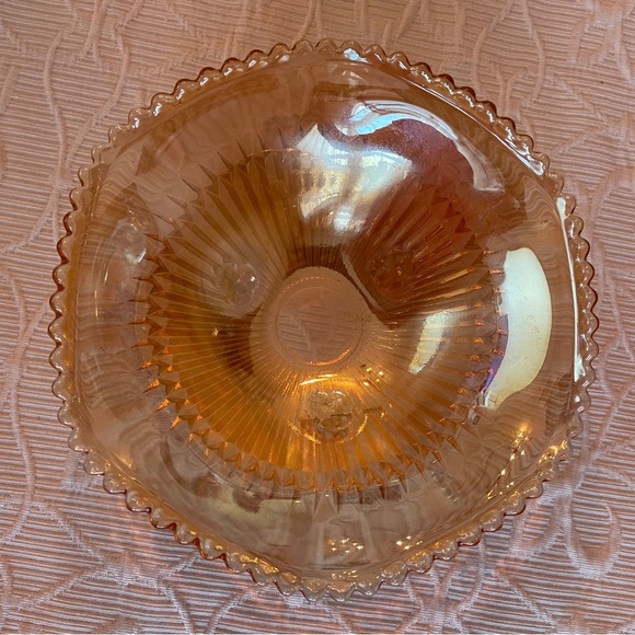 Vintage Yellow Carnival Glass Round Beaded Bowl - Picture 3 of 5